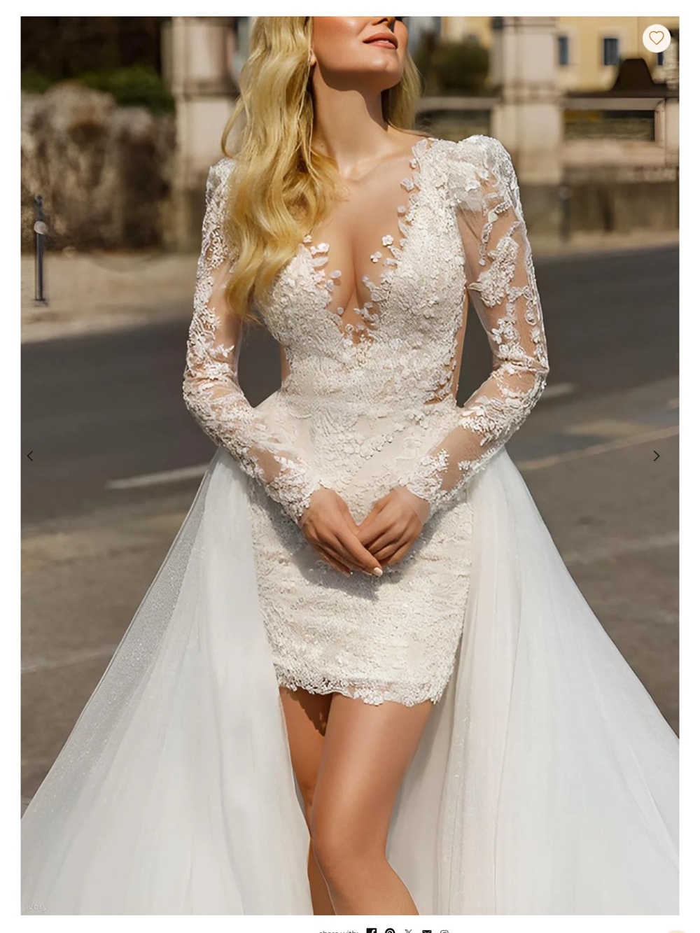 Ivory Lace Illusion Long-Sleeve Bridal Gown - Picture 6 of 6